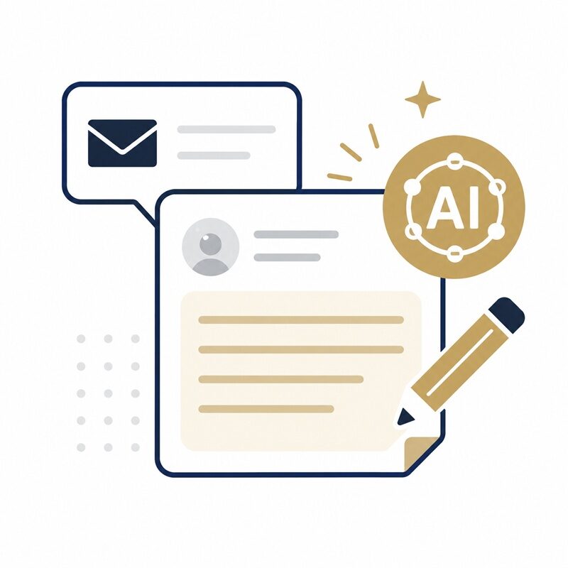 AIが返信文の下書きを作成するイメージ